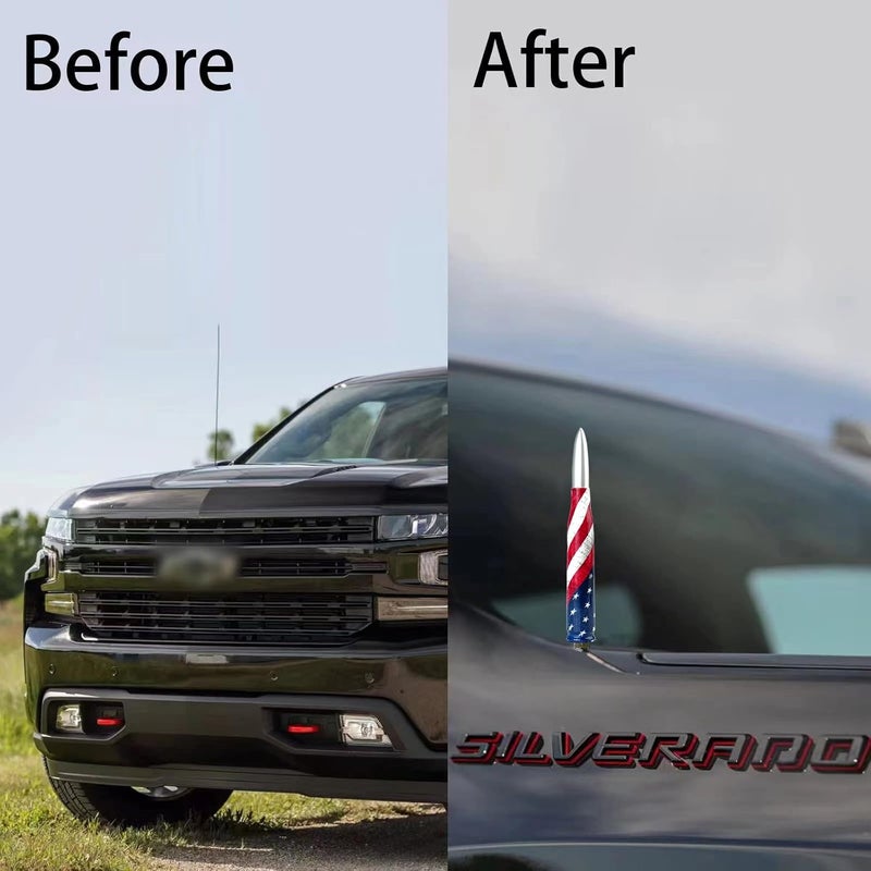 CZSWCH Car Truck 50 Cal Bullet Antenna American Flag Design Compatible with Ford F150 F250 F350, Dodge RAM 1500, Chevy Silverado,GMC sierra, Jeep Wrangler/Gladiator, Toyota Tundra/Tacoma.1990-Current. - Image 5